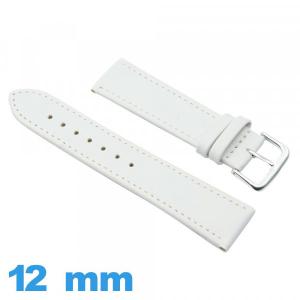 Bracelet Cuir vegan  12 mm Blanc montre Lisse
