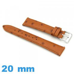 Bracelet 20mm pour montre brun clair Cuir Rembourré Cuir autruche