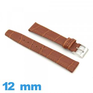 Bracelet 12 mm Marron clair pour montre plat Cuir véritable Texturé Alligator