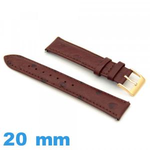 Bracelet 20 mm Rouge Bordeaux de montre  Cuir Cuir autruche