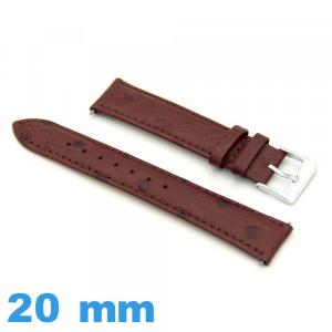 Bracelet Cuir Cuir autruche Rouge Bordeaux montre 20 mm 