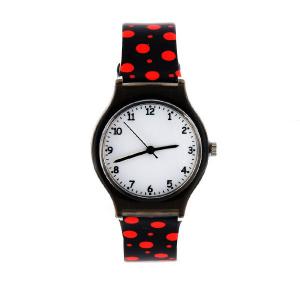 Montre pop noir à pois rouges