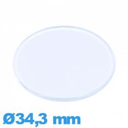 Verre pour montre 34,3 mm en Plastique Circulaire plat et fin