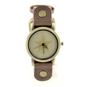 Montre en cuir brun vintage boîtier doré motif étoile