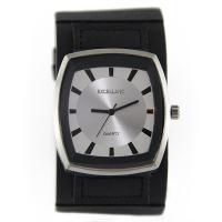 Montre luxe homme bracelet noir boîtier argenté