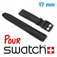 Bracelet de Montre Cuir Noir pour Swatch 17 mm