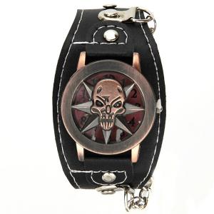 Montre tête de mort bracelet de force pas cher chaine surpiqure blanche