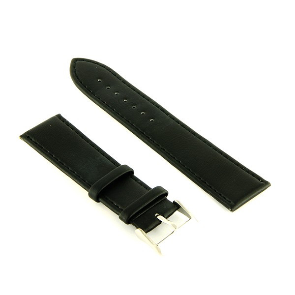 Bracelet 20mm noir de montre XL Cuir véritable de veau lisse