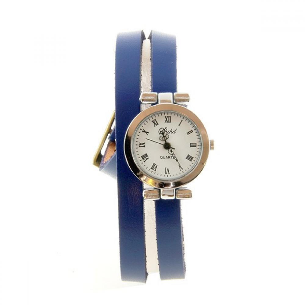 Bracelet double tour cuir bleu Montre femme pas chère