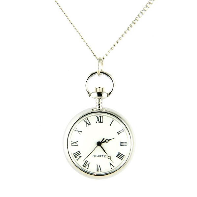 Montre pendentif argenté pas cher chiffre romain chaine de cou