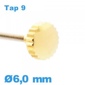 Couronne de Remontoir de Montre tube long TAP 9 - Doré / 6,0 mm