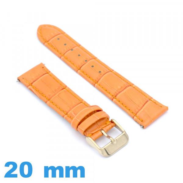 Bracelet De Montre Orange Cuir Véritable De Veau De Luxe 20mm