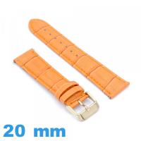 Bracelet de montre orange Cuir véritable de veau de luxe 20mm