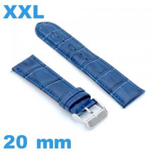 Bracelet gros poignet Cuir véritable de veau de luxe bleu de montre 20 mm