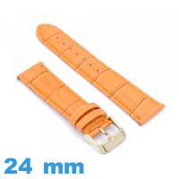 Bracelet montre orange Cuir véritable de veau de luxe 24 mm