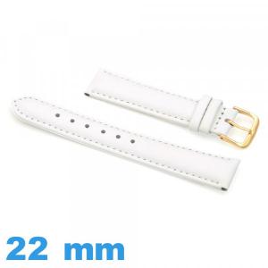 Bracelet de montre blanc Cuir véritable de veau lisse  22mm