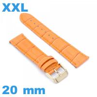 Bracelet montre grande longueur orange Cuir véritable de veau de luxe 20 mm