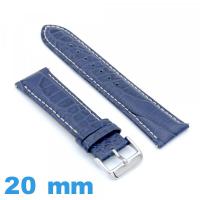 Bracelet Cuir de veau véritable de luxe à motif d'écailles bleu pour montre 20mm