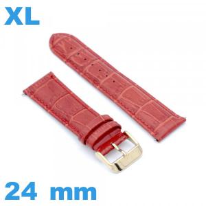 Bracelet grande longueur Cuir véritable de veau de luxe 24 mm rouge montre