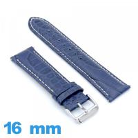 Bracelet 16 mm montre bleu Cuir de veau véritable de luxe à motif d'écailles