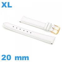 Bracelet XL Cuir véritable de veau lisse  blanc 20mm montre