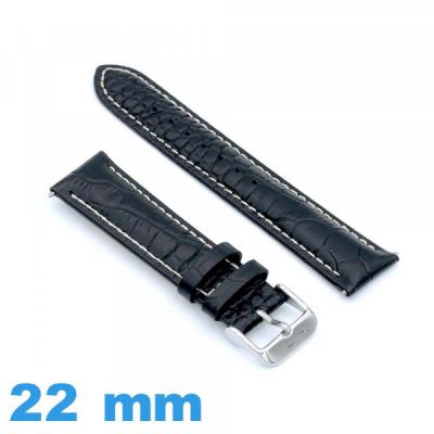 Bracelet Montre Noir Crocodile 22mm - Pour Boucle Déployante 18mm - Marque RVC - Neuf