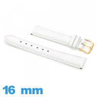 Bracelet 16mm blanc pour montre Cuir véritable de veau lisse 
