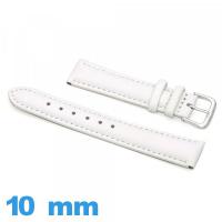 Bracelet Cuir véritable de veau lisse  blanc de montre 10mm