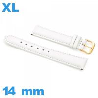 Bracelet de montre grande longueur 14mm blanc Cuir véritable de veau lisse  XL