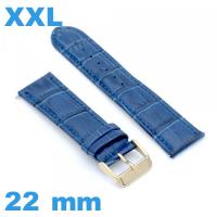 Bracelet grande longueur Cuir véritable de veau de luxe bleu pour montre 22mm
