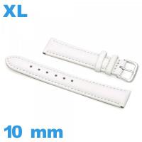Bracelet 10mm blanc montre XL Cuir véritable de veau lisse 