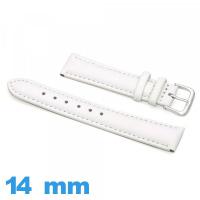 Bracelet montre blanc Cuir véritable de veau lisse  14 mm