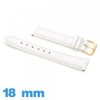Bracelet Cuir véritable de veau lisse  blanc montre 18mm