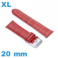 Bracelet 20 mm rouge de montre grande longueur Cuir véritable de veau de luxe