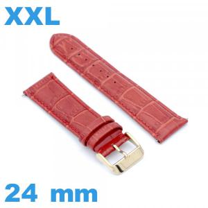 Bracelet de montre rouge gros poignet Cuir véritable de veau de luxe 24 mm