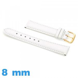 Bracelet Cuir véritable de veau lisse  blanc montre 8mm