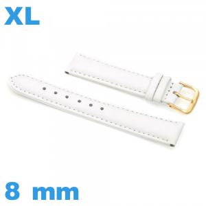 Bracelet de montre XL 8 mm blanc Cuir véritable de veau lisse  gros poignet
