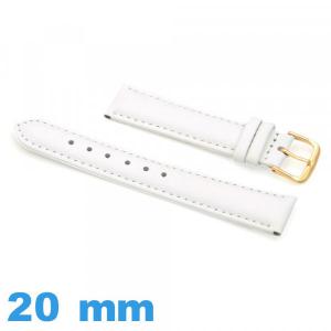 Bracelet 20 mm pour montre blanc Cuir véritable de veau lisse 