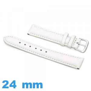 Bracelet Cuir véritable de veau lisse  blanc de montre 24 mm