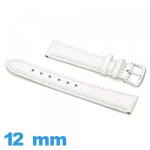 Bracelet 12mm de montre blanc Cuir véritable de veau lisse 