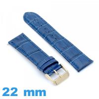 Bracelet Cuir véritable de veau de luxe bleu 22 mm montre