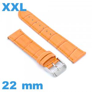 Bracelet gros poignet Cuir véritable de veau de luxe 22 mm orange pour montre