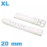 Bracelet 20 mm grande longueur de montre blanc Cuir véritable de veau lisse 