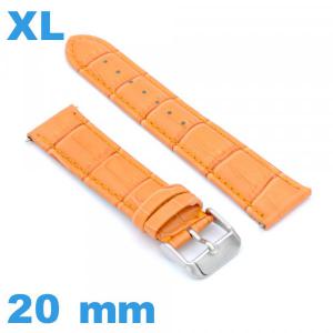 Bracelet grande longueur Cuir véritable de veau de luxe orange montre 20mm