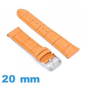 Bracelet montre orange Cuir véritable de veau de luxe 20 mm