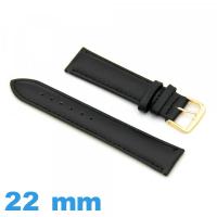 Bracelet 22mm de montre noir Cuir véritable de veau lisse 