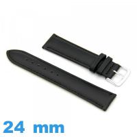 Bracelet Cuir véritable de veau lisse  noir pour montre 24 mm