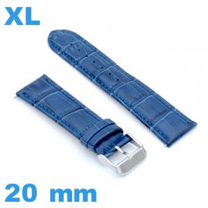 Bracelet 20 mm grande longueur pour montre bleu Cuir véritable de veau de luxe