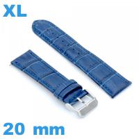 Bracelet 20 mm grande longueur pour montre bleu Cuir véritable de veau de luxe