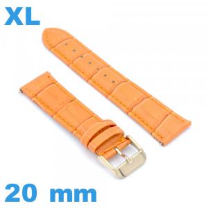 Bracelet grande longueur Cuir véritable de veau de luxe orange 20 mm pour montre
